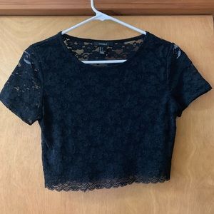 Black floral crop top